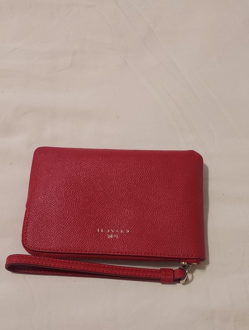 Coach Red Leather Wristlet Wallet with Zip Closure